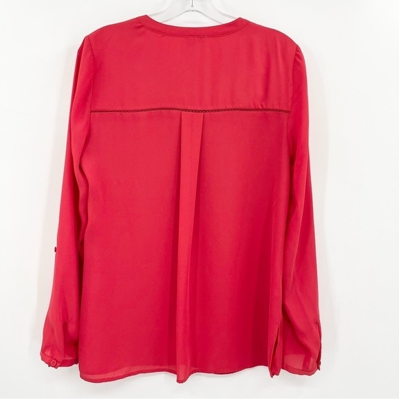 Anthropologie Meadow Rue Red Chiffon Roll-Tab Sleeve Popover Tunic Blouse Top - Picture 3 of 10